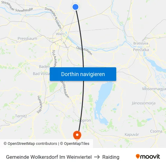 Gemeinde Wolkersdorf Im Weinviertel to Raiding map