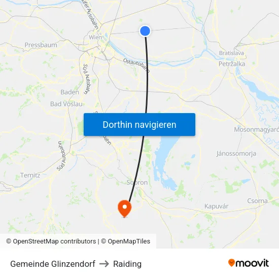 Gemeinde Glinzendorf to Raiding map