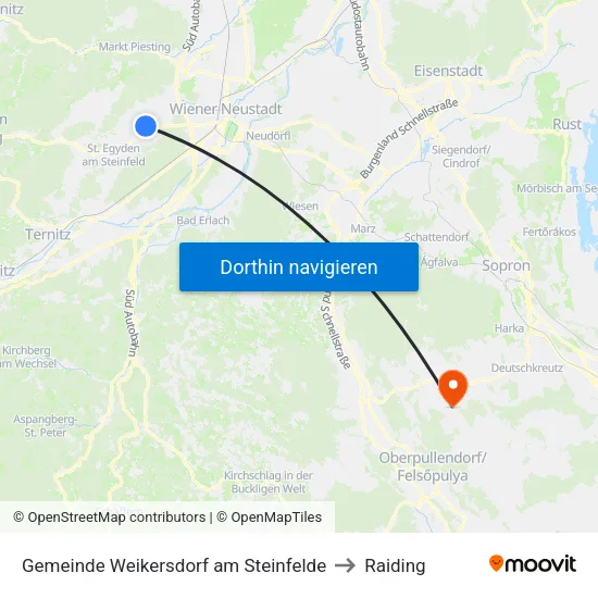 Gemeinde Weikersdorf am Steinfelde to Raiding map