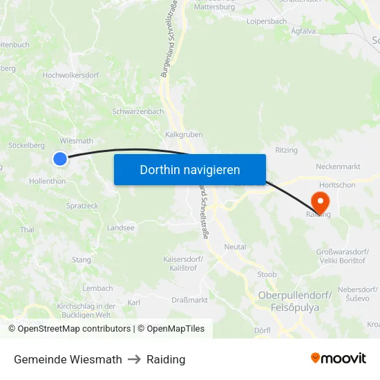 Gemeinde Wiesmath to Raiding map