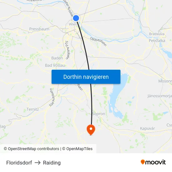 Floridsdorf to Raiding map