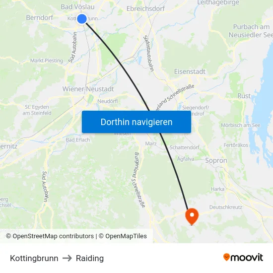 Kottingbrunn to Raiding map