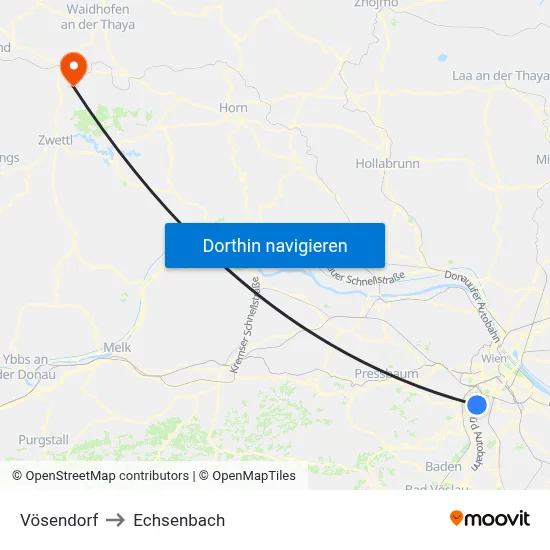 Vösendorf to Echsenbach map