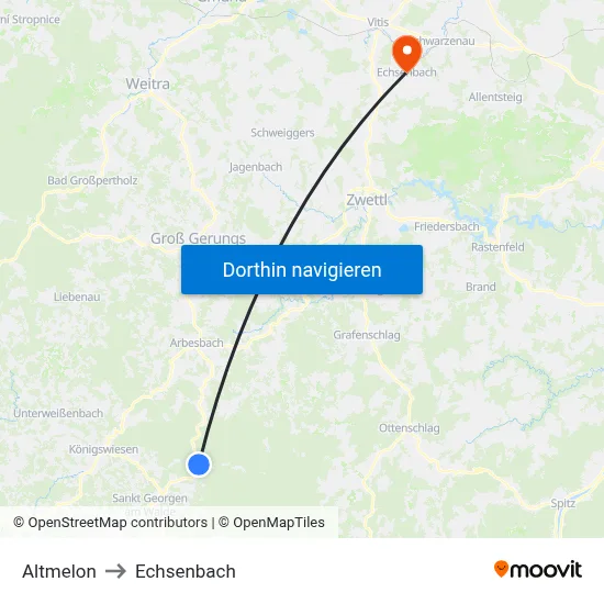 Altmelon to Echsenbach map