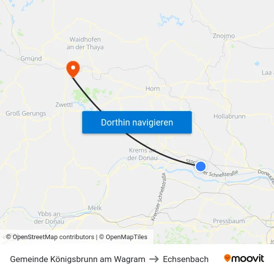 Gemeinde Königsbrunn am Wagram to Echsenbach map