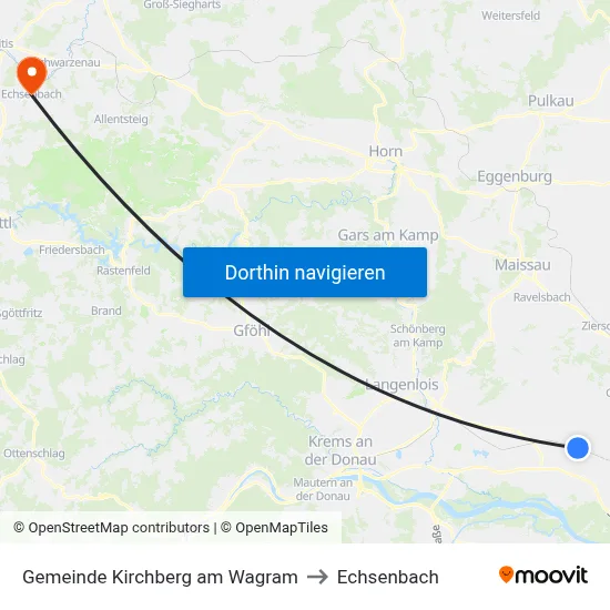 Gemeinde Kirchberg am Wagram to Echsenbach map