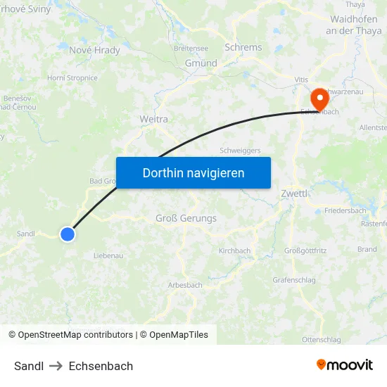 Sandl to Echsenbach map