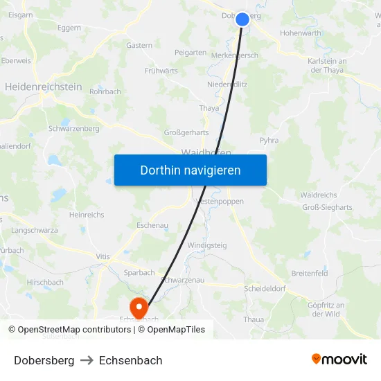 Dobersberg to Echsenbach map