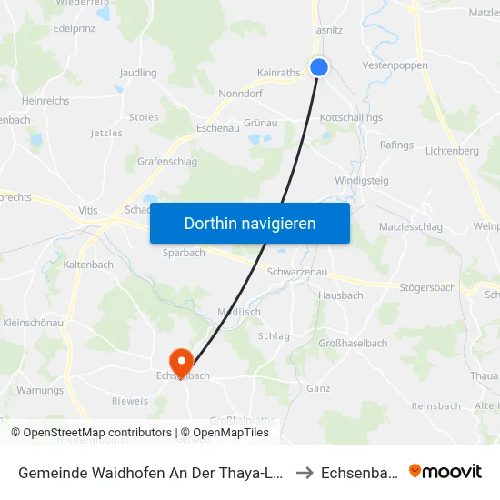 Gemeinde Waidhofen An Der Thaya-Land to Echsenbach map