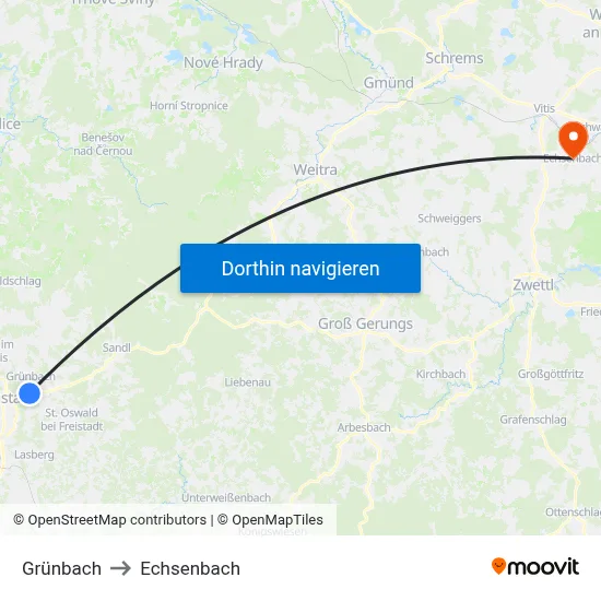 Grünbach to Echsenbach map