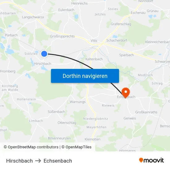 Hirschbach to Echsenbach map