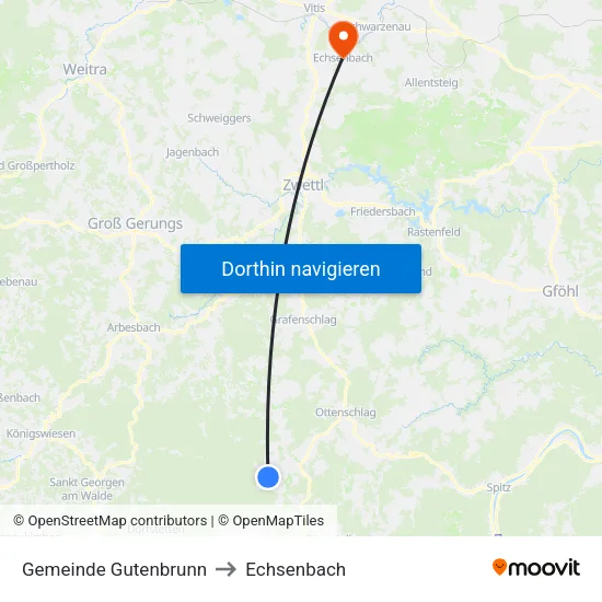 Gemeinde Gutenbrunn to Echsenbach map