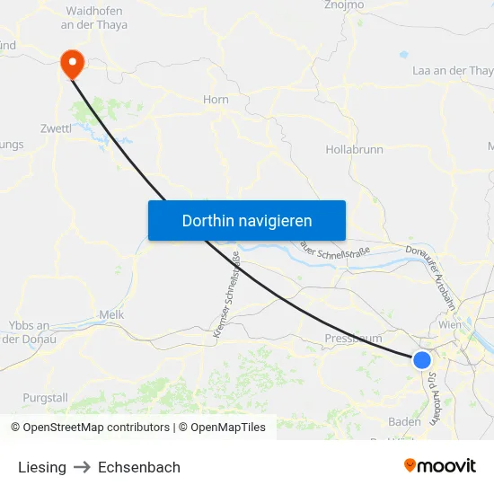 Liesing to Echsenbach map