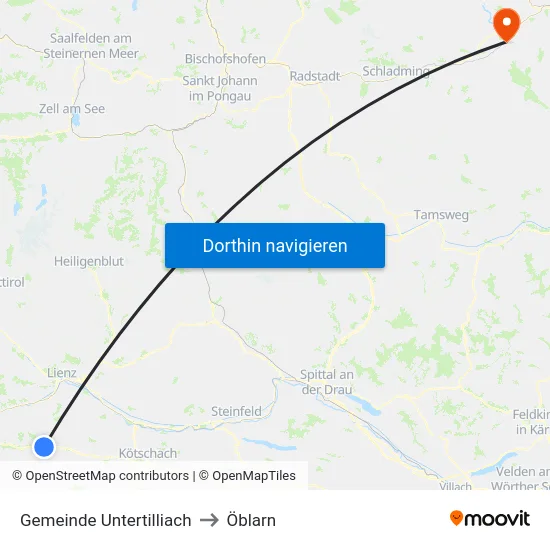 Gemeinde Untertilliach to Öblarn map