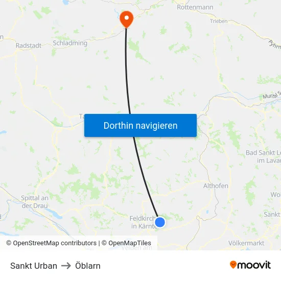 Sankt Urban to Öblarn map