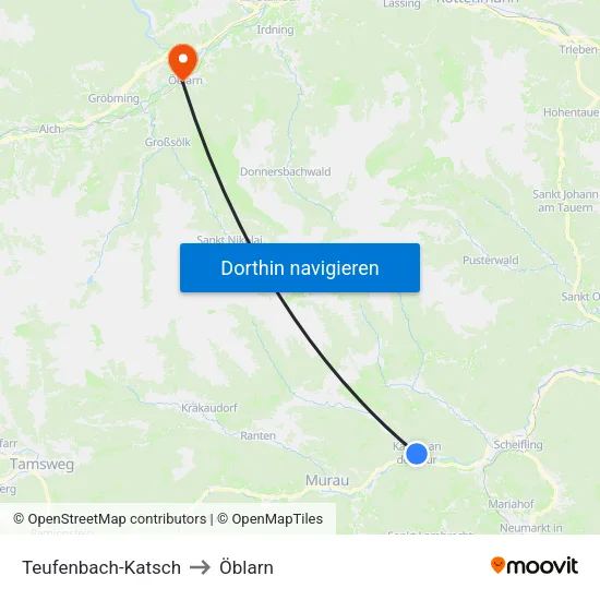 Teufenbach-Katsch to Öblarn map