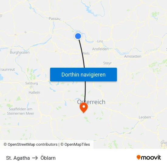 St. Agatha to Öblarn map