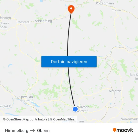 Himmelberg to Öblarn map