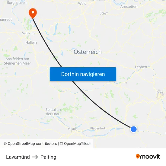 Lavamünd to Palting map