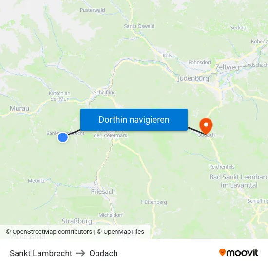 Sankt Lambrecht to Obdach map