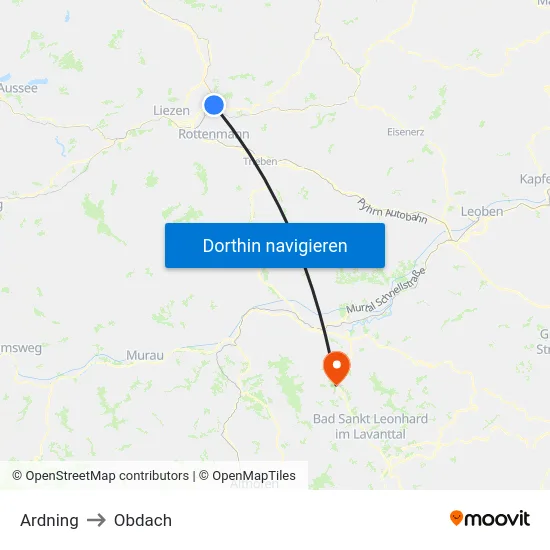 Ardning to Obdach map