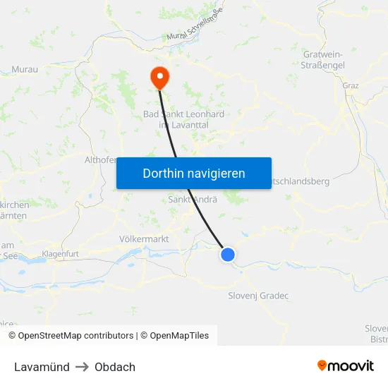 Lavamünd to Obdach map
