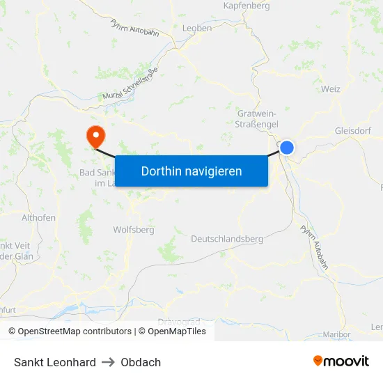 Sankt Leonhard to Obdach map