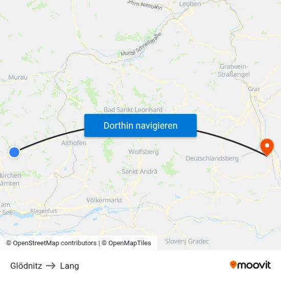 Glödnitz to Lang map