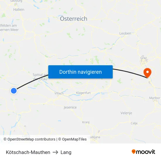 Kötschach-Mauthen to Lang map