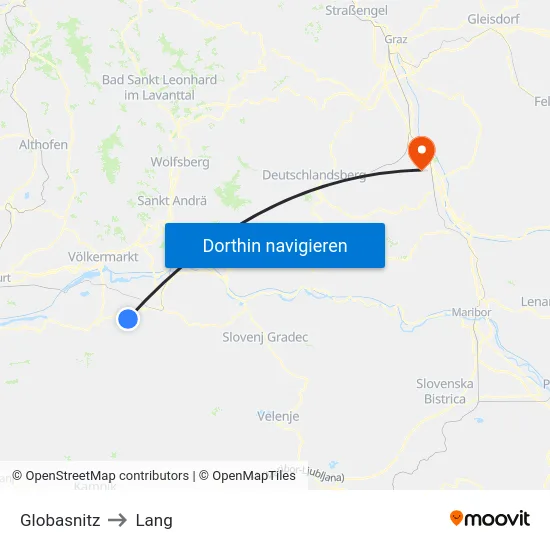 Globasnitz to Lang map