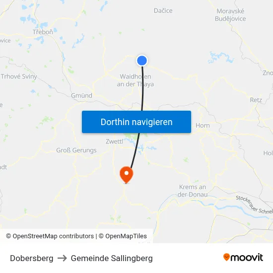 Dobersberg to Gemeinde Sallingberg map