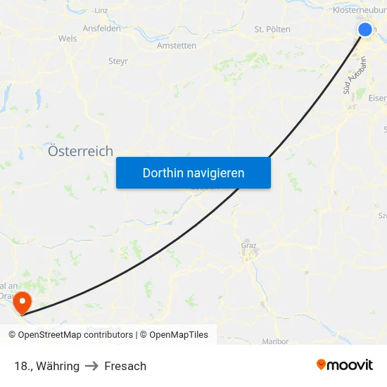 18., Währing to Fresach map