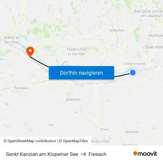 Sankt Kanzian am Klopeiner See to Fresach map