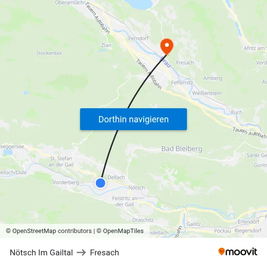 Nötsch Im Gailtal to Fresach map