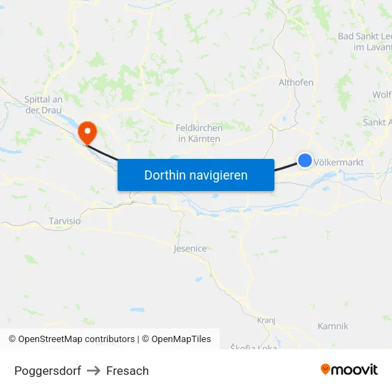 Poggersdorf to Fresach map
