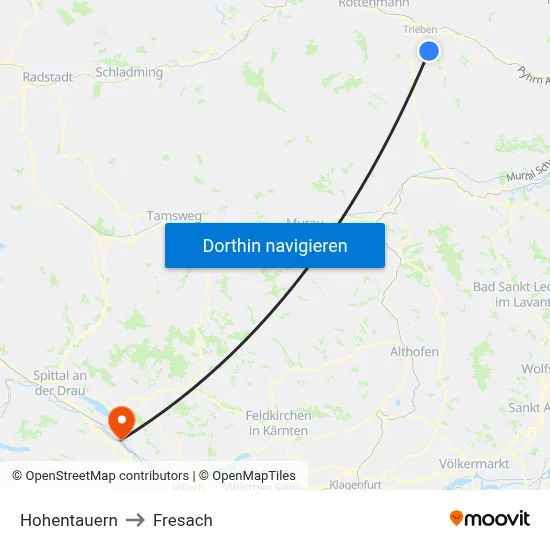 Hohentauern to Fresach map