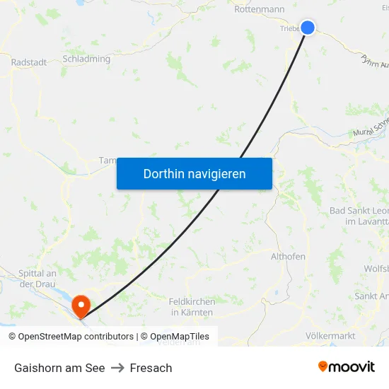 Gaishorn am See to Fresach map