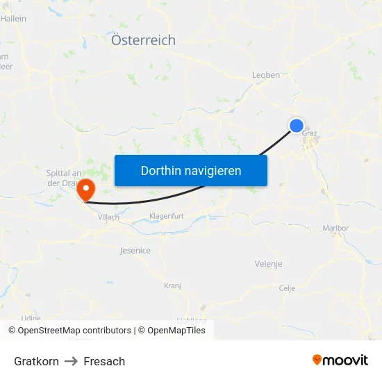 Gratkorn to Fresach map