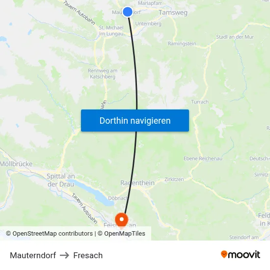 Mauterndorf to Fresach map