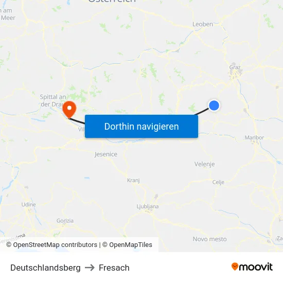 Deutschlandsberg to Fresach map