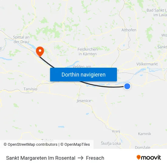 Sankt Margareten Im Rosental to Fresach map
