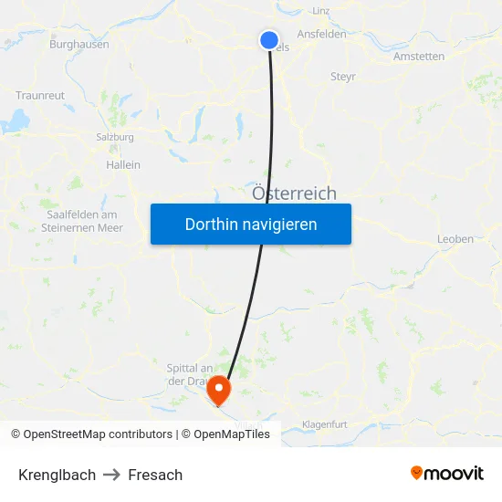 Krenglbach to Fresach map