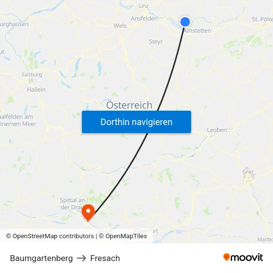 Baumgartenberg to Fresach map