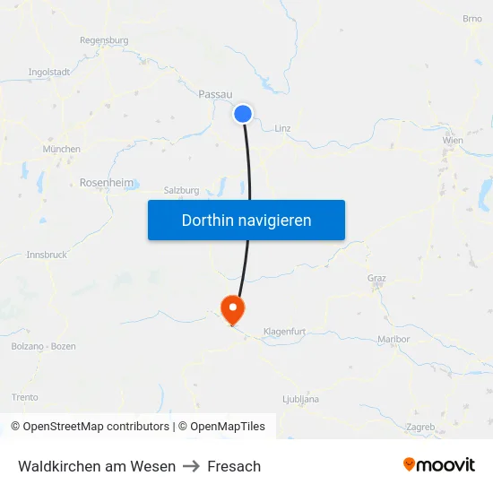 Waldkirchen am Wesen to Fresach map