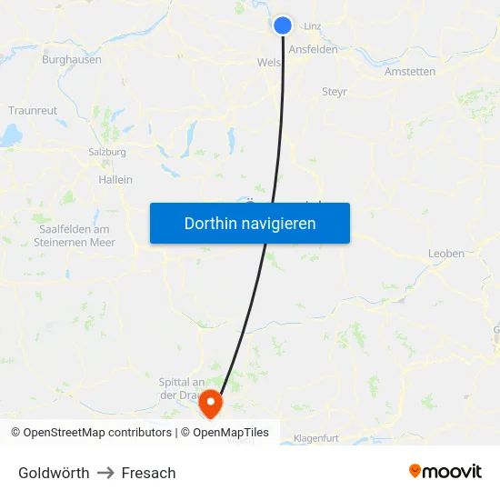 Goldwörth to Fresach map