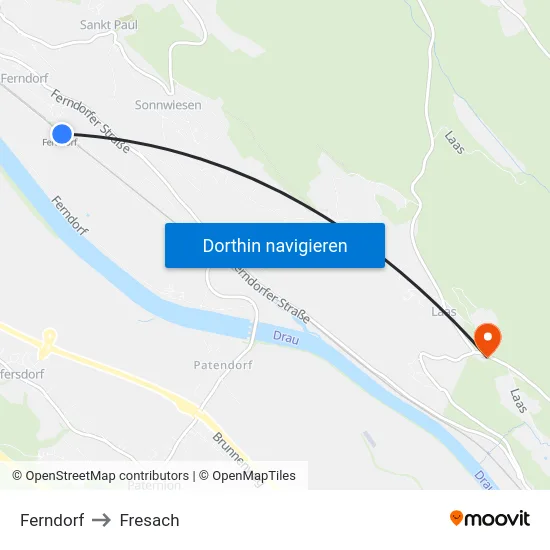 Ferndorf to Fresach map