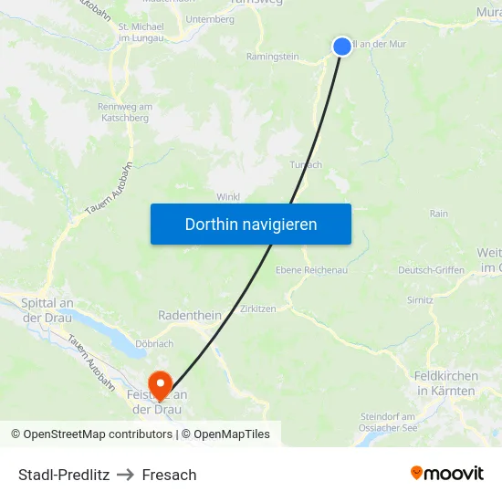 Stadl-Predlitz to Fresach map