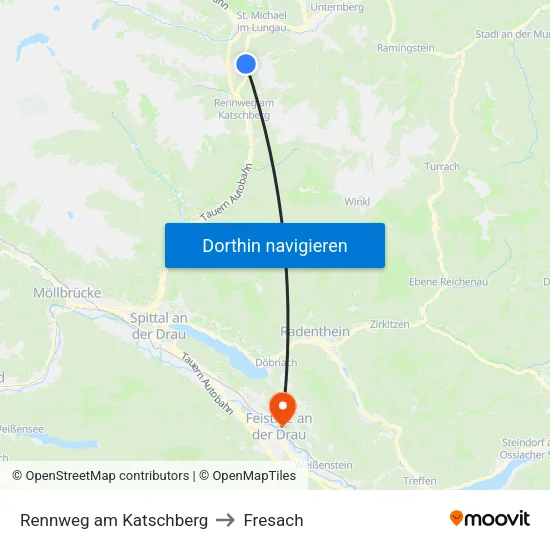 Rennweg am Katschberg to Fresach map