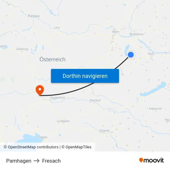 Pamhagen to Fresach map