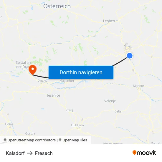 Kalsdorf to Fresach map